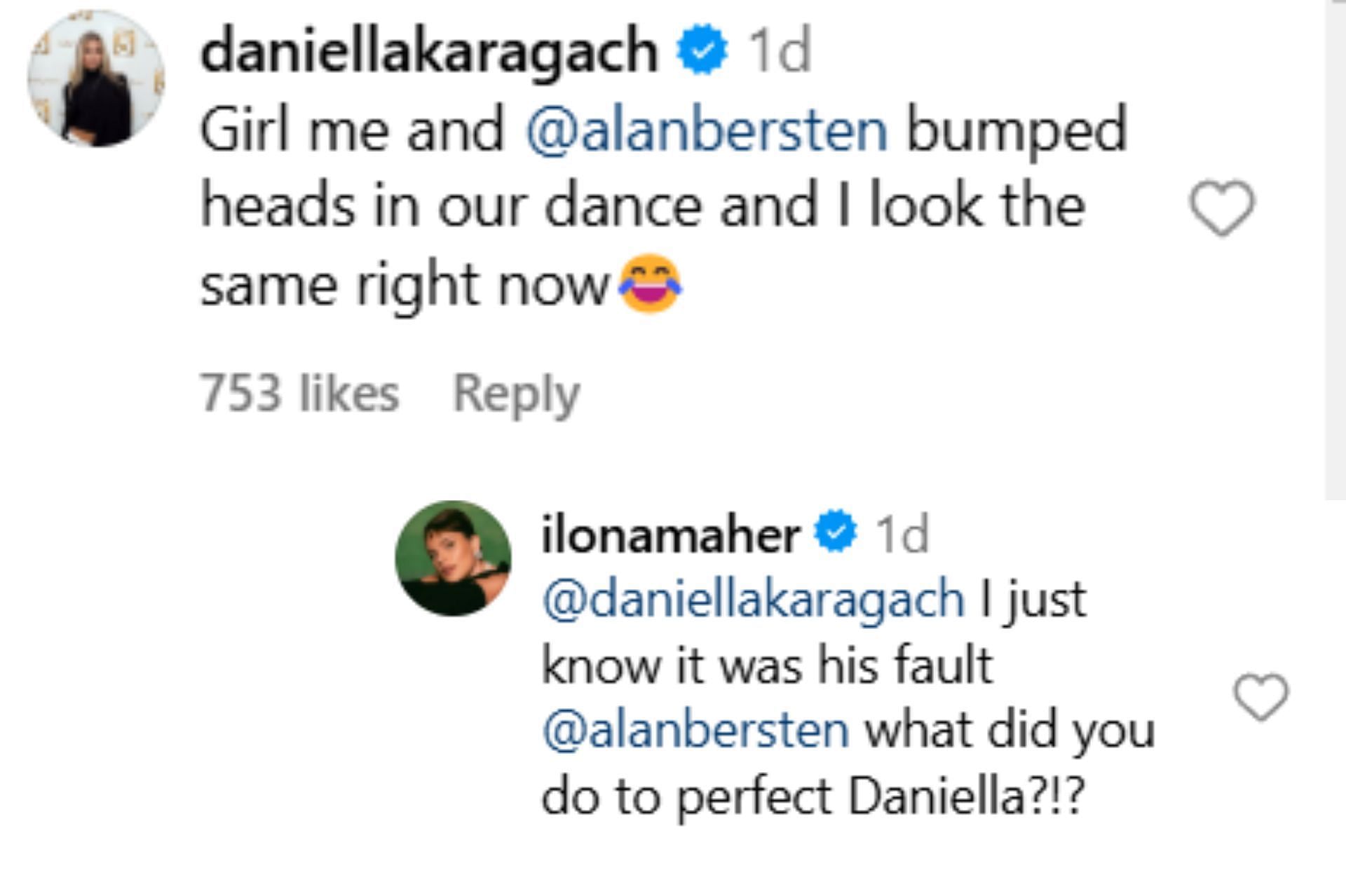 Ilona Maher and Daniella Karagach comments (via Instagram)