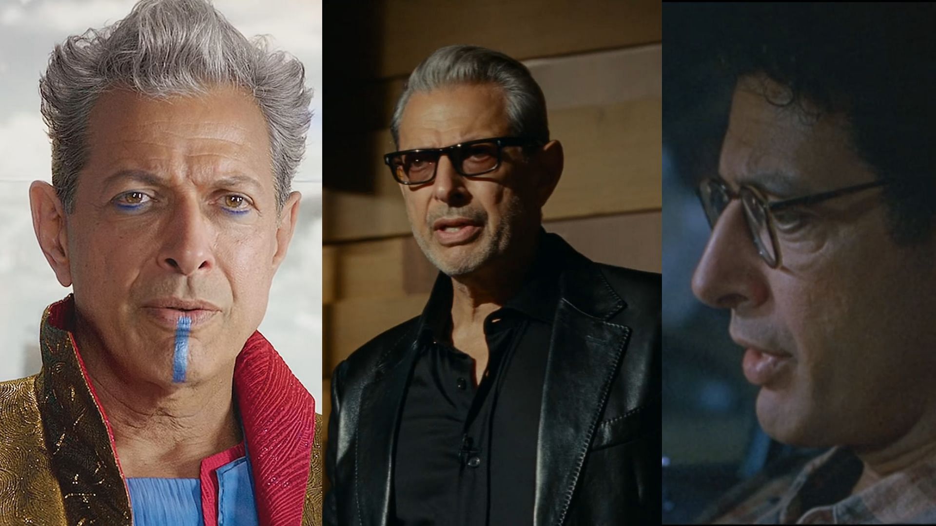 Jeff Goldblum in various roles, from Thor to Independence Day. (Images via Marvel Entertainment, Prime Video)