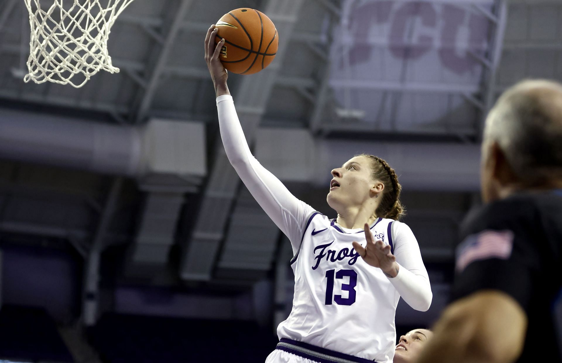 Sedona Prince (#13) of the TCU Horned Frogs shoots the ball against the Houston Christian Huskies at Schollmaier Arena on November 5, 2024. Photo: Getty