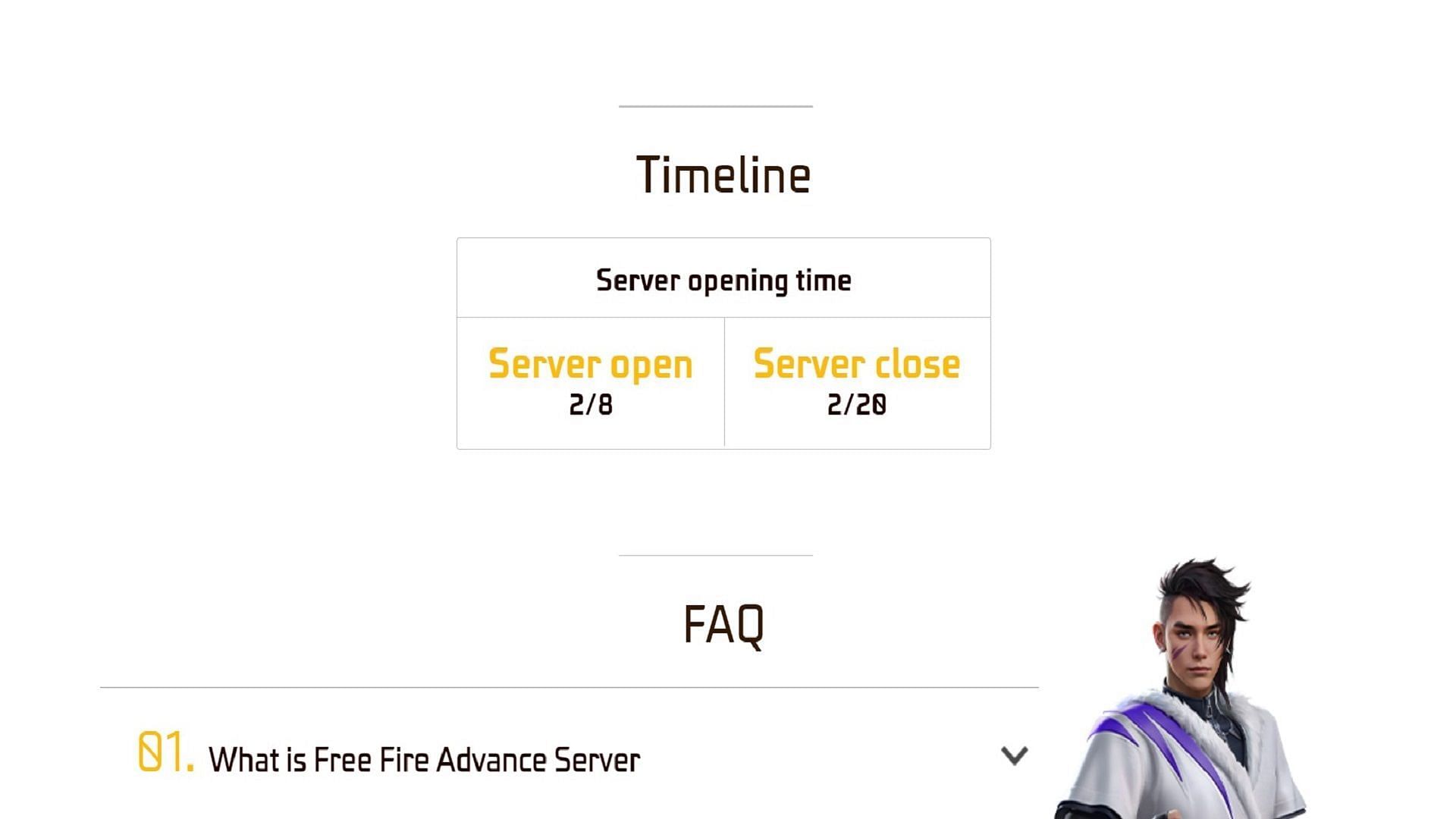 Here is the timeline of the Advance Server (Image via Garena)