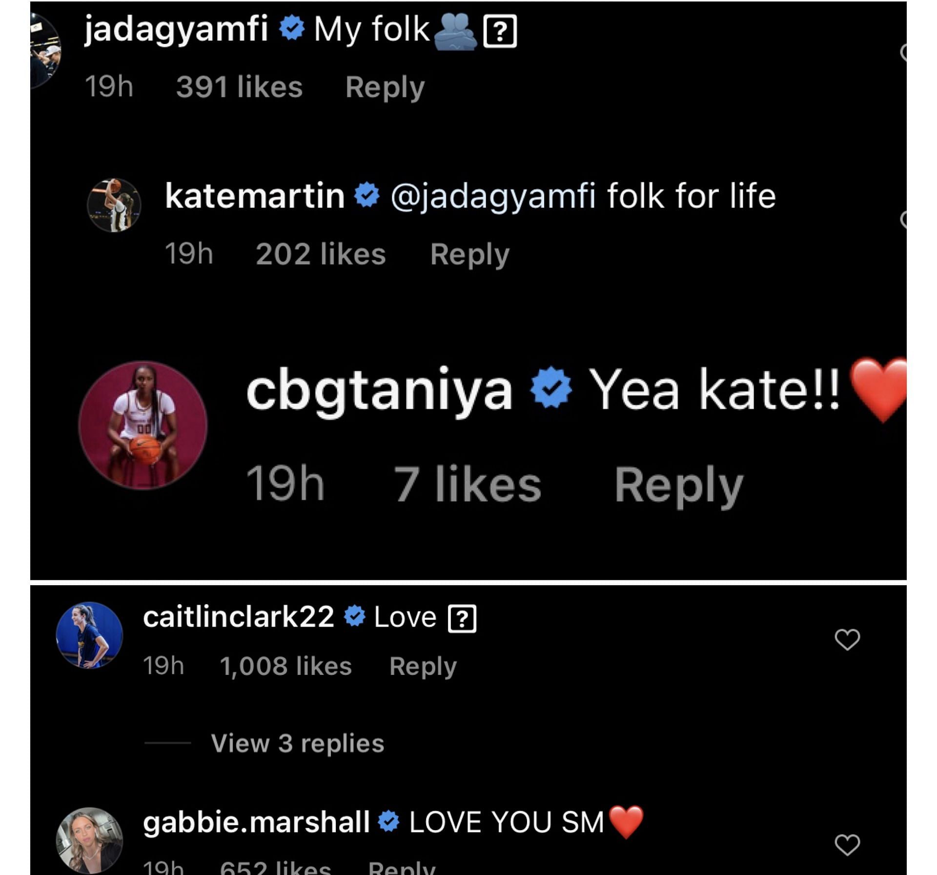 Comments on Kate Martins&#039; IG post. Image via @katemartins