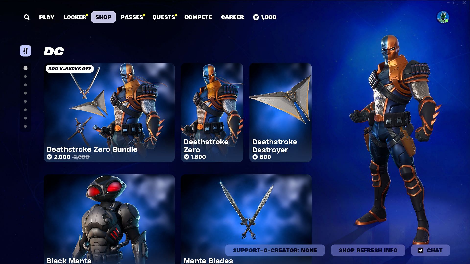 You can now purchase the Deathstroke Zero skin in Fortnite (Image via Epic Games)