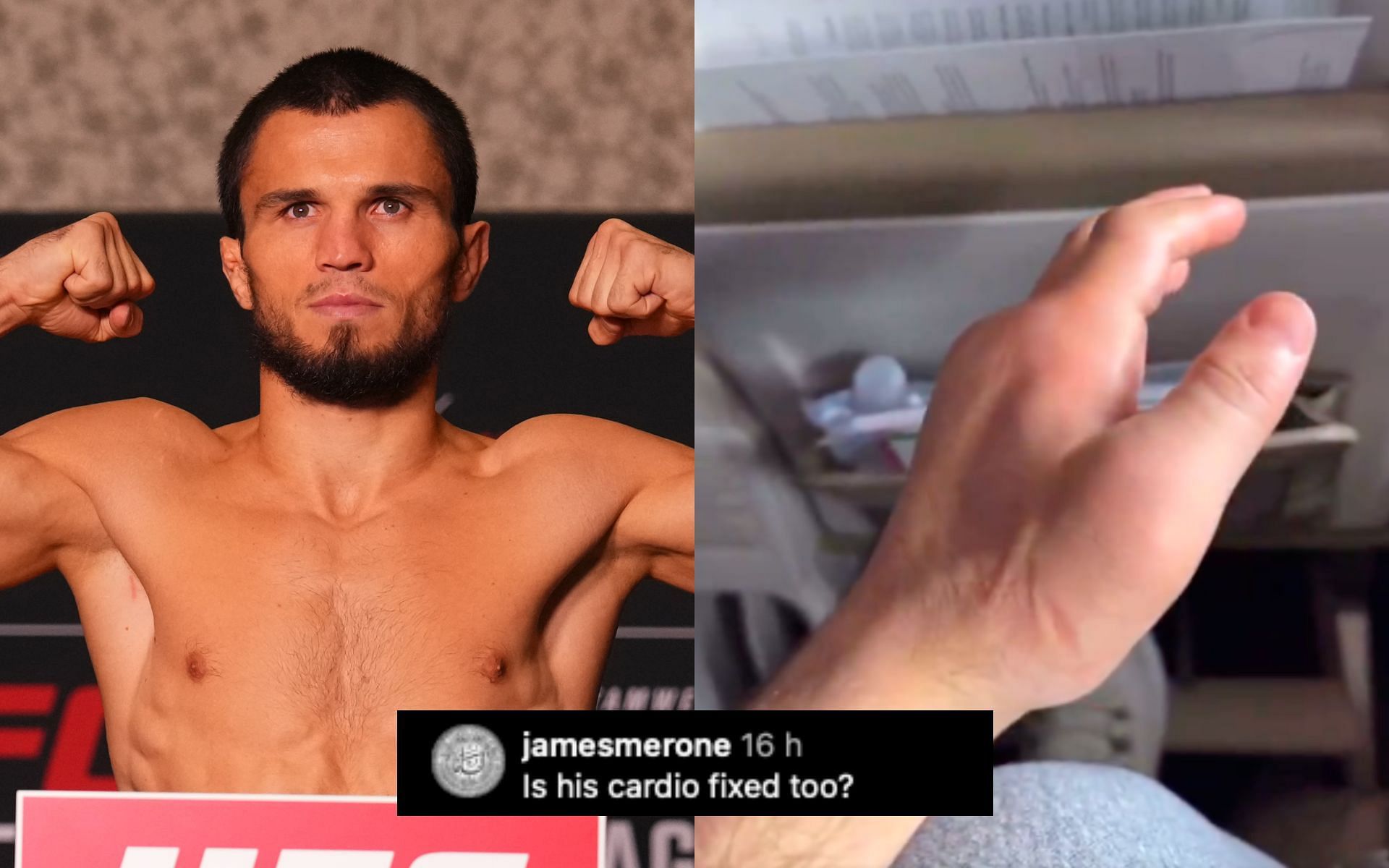 Fans on Umar Nurmagomedov (left) sharing his post-surgery X-Ray (right). [Image courtesy: Getty Images, @umar_nurmagomedov on Instagram via @Home_of_Fight on X]]