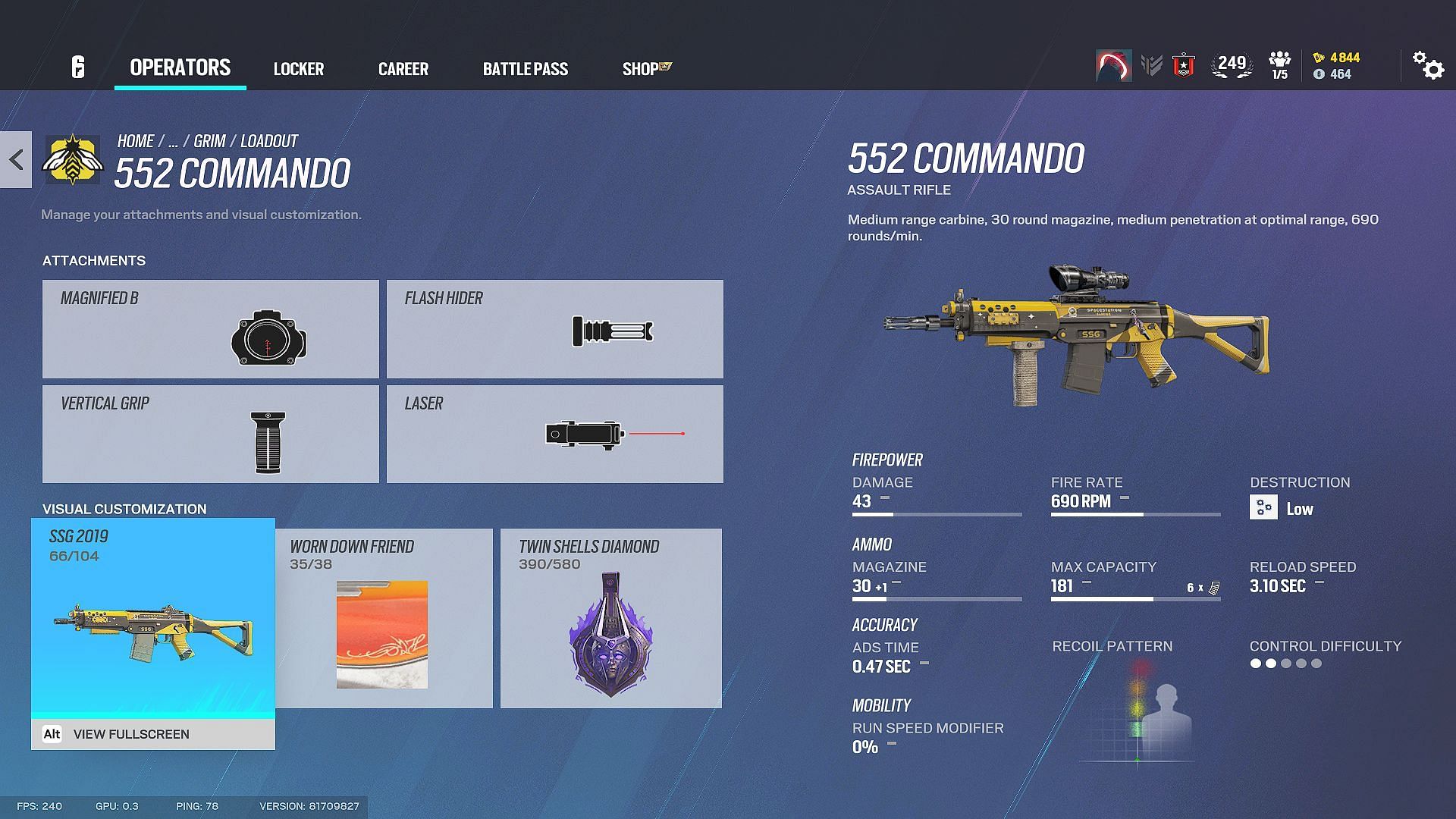 Primary weapon in a Grim loadout in Rainbow Six Siege (Image via Ubisoft)