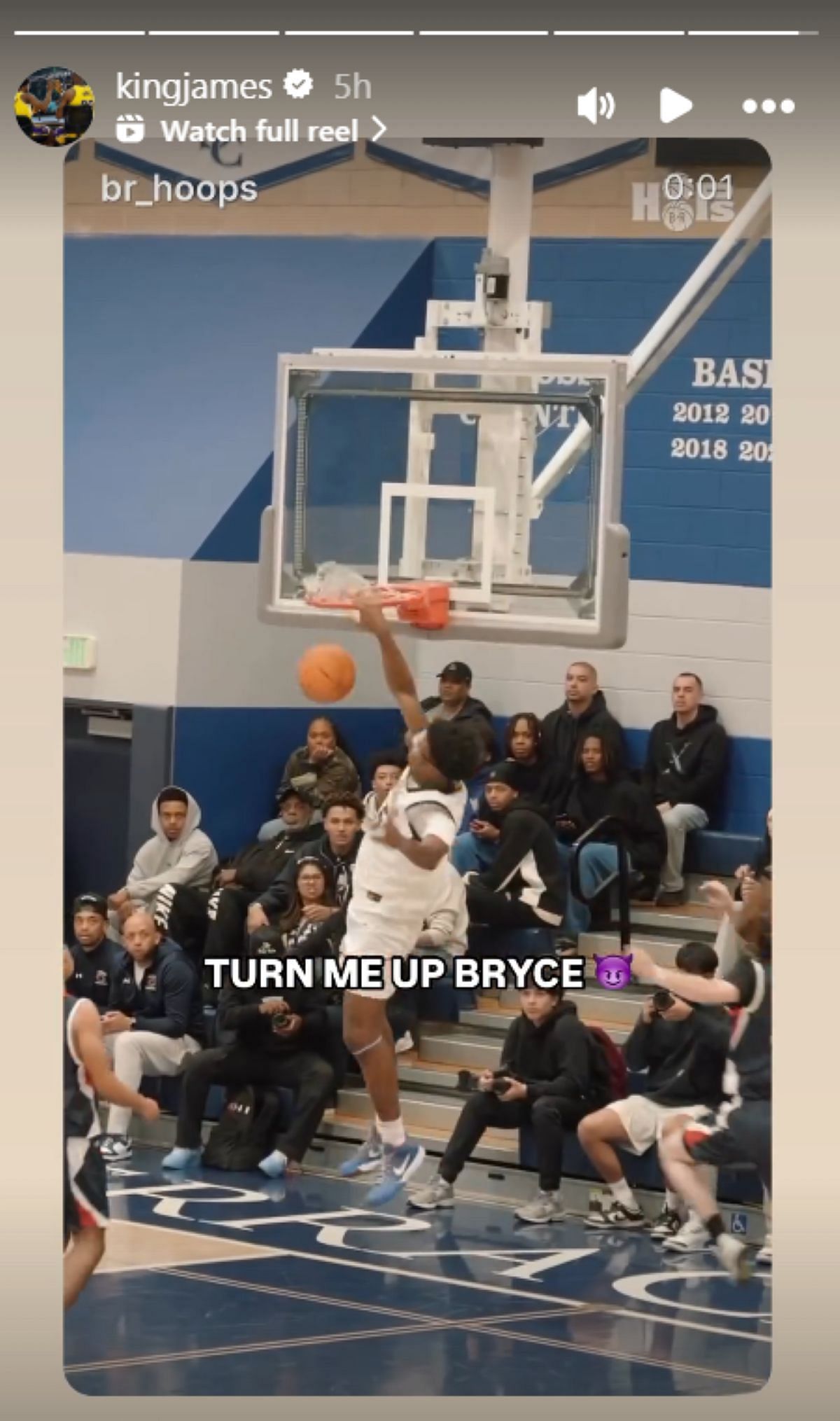 LeBron James shares clip of son Bryce James&rsquo; fastbreak dunk for Sierra Canyon (Image: IG/kingjames)