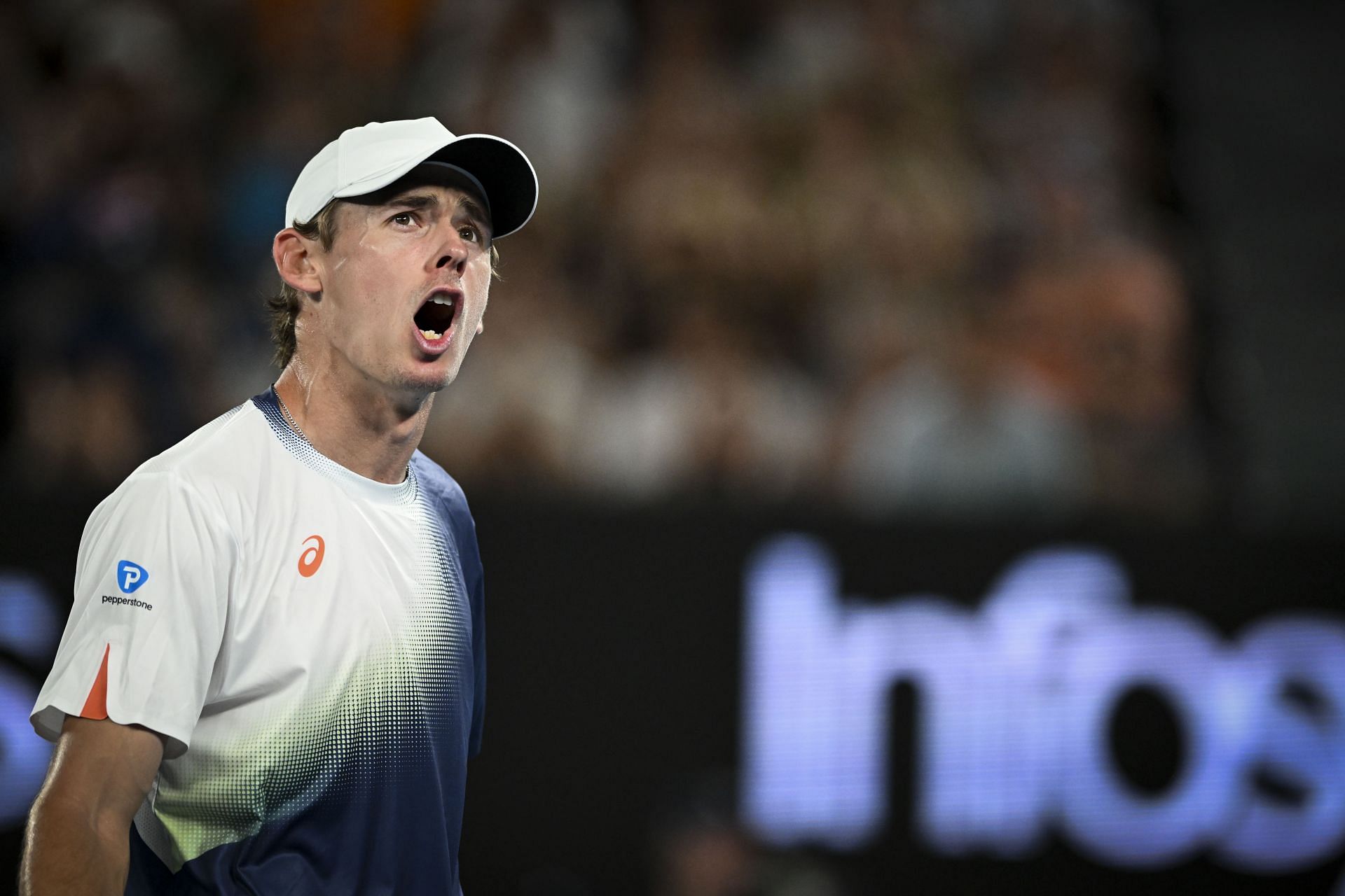 Alex de Minaur of Australia celebrates during his match against Alex Michelsen in the fourth round at the Australian Open - Source: Getty