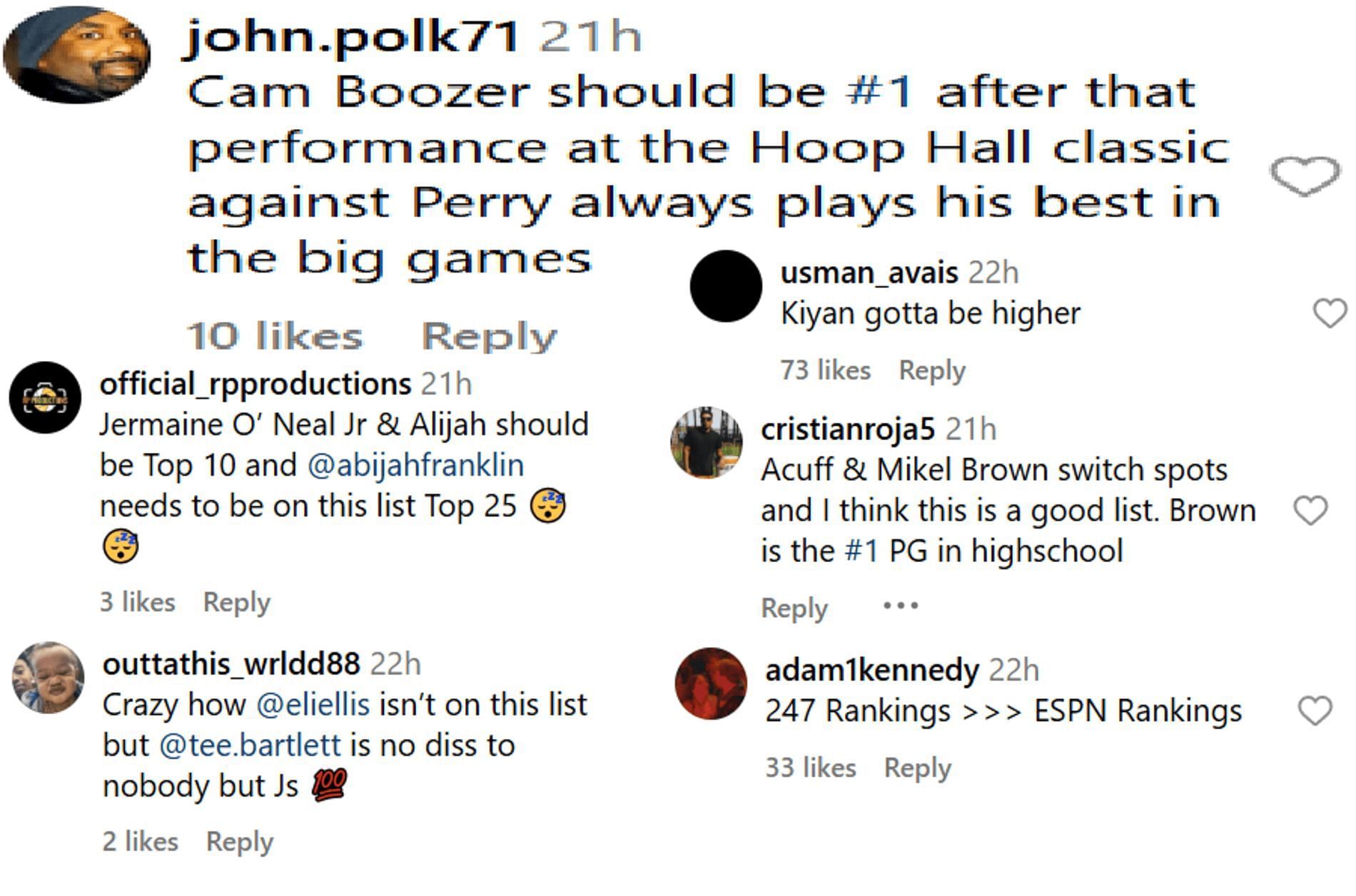 Fans react to the new ESPN 100 Rankings (Source: Instagram/ slam_hs)