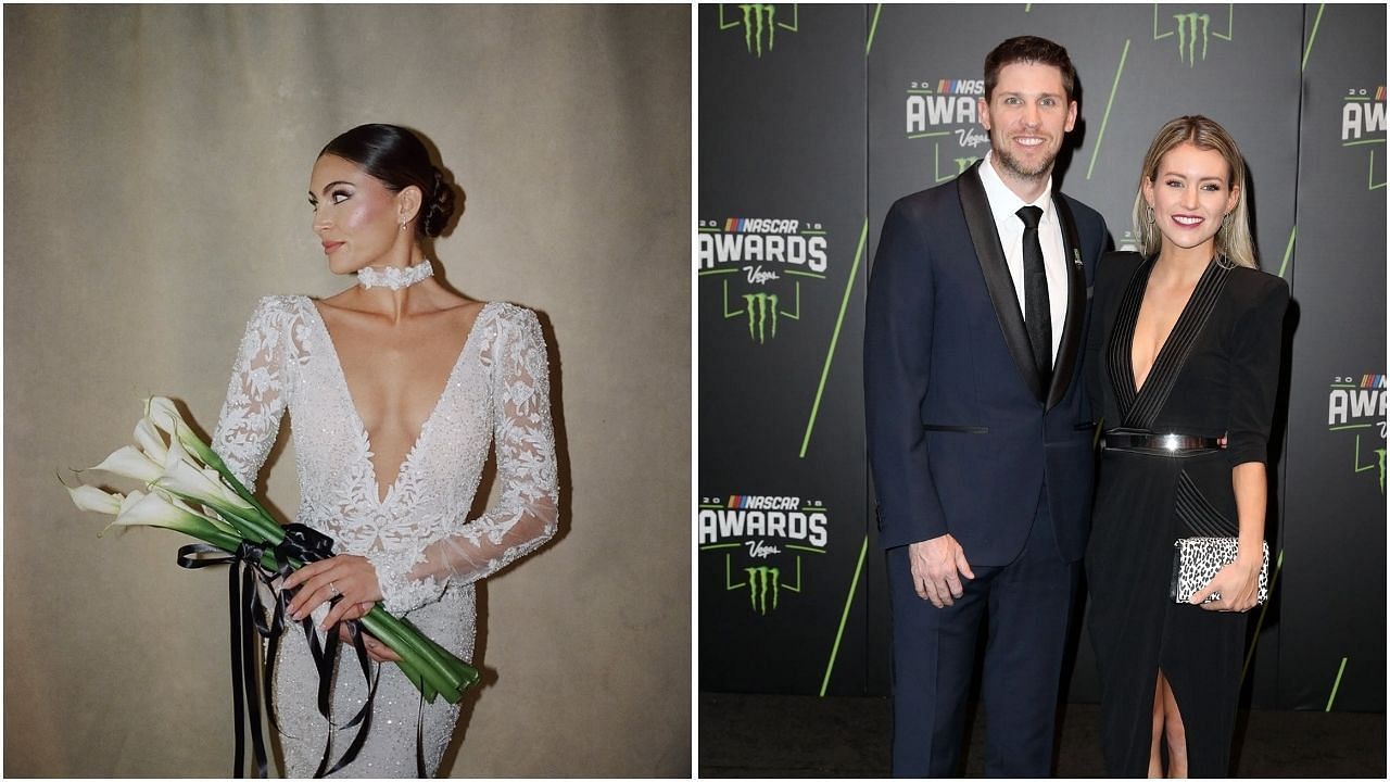 Denny Hamlin&rsquo;s fianc&eacute; Jordan drops two-word reaction on Ryan Blaney&rsquo;s wife Gianna&rsquo;s &quot;dream dress&quot; (Images from @giannatulio on Instagram and Getty Images)