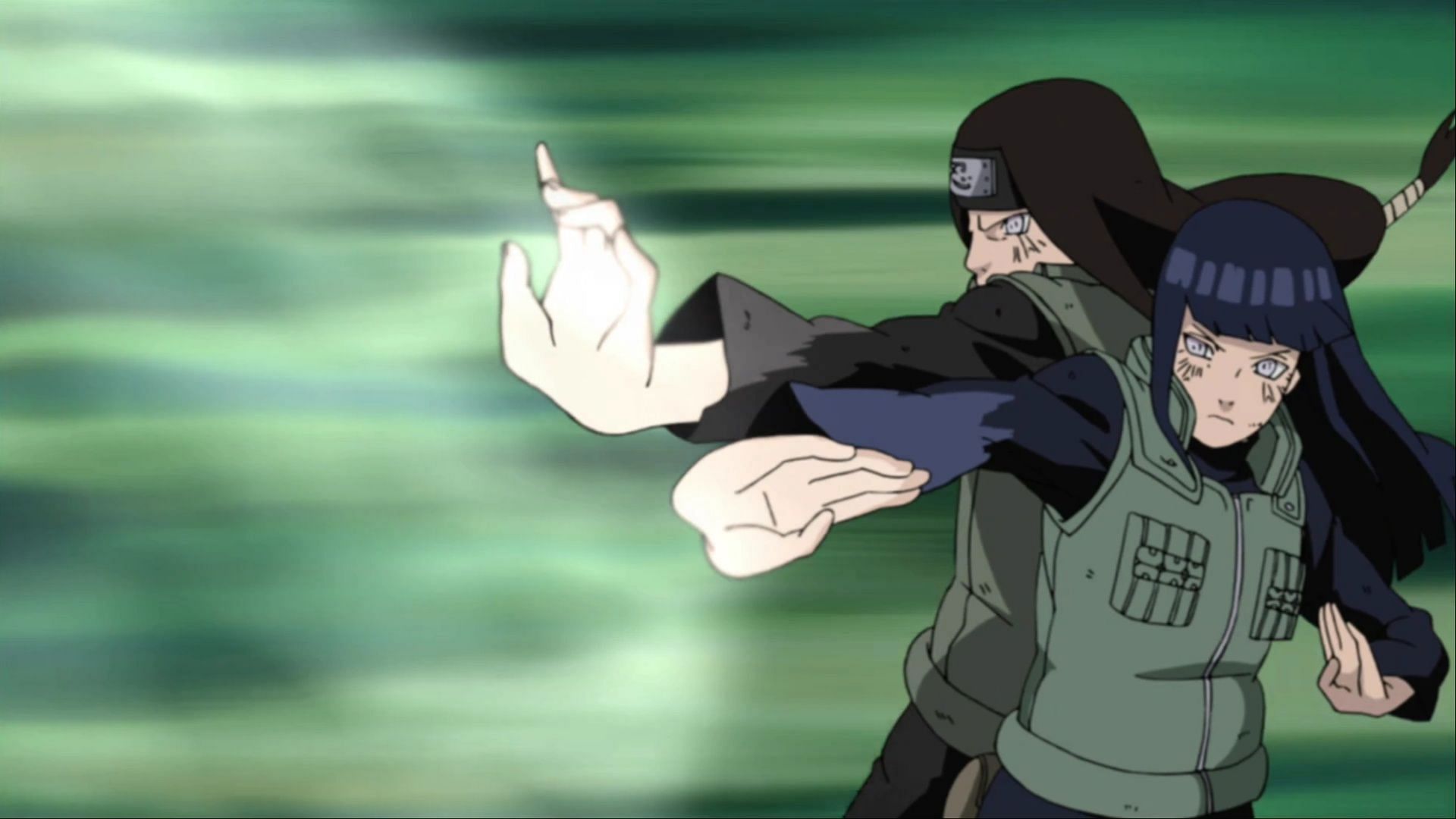 Hinata and Neji using the Eight Trigram Vacuum Palm (Image via Studio Pierrot)