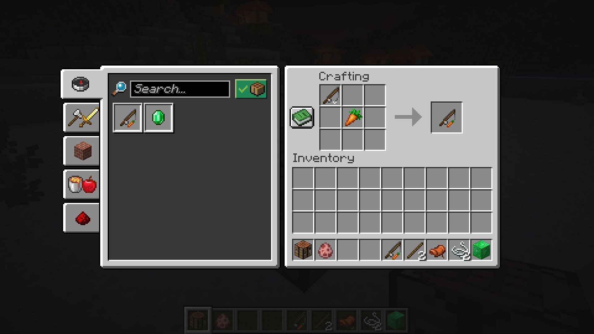 A carrot on a stick is so easy to craft and requires only a fishing rod and a carrot (Image via Mojang Studios)