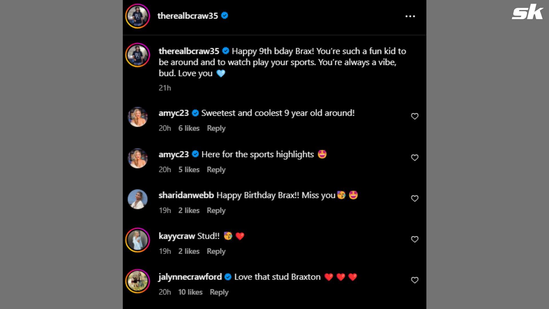 Screenshot of the comments from the post on Instagram