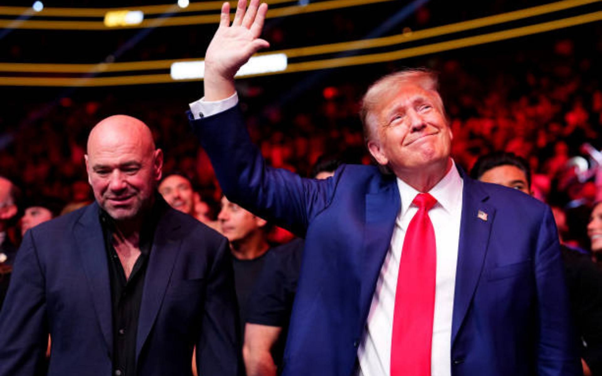 Dana White (left) lauds Donald Trump (right). [Image courtesy: Getty]