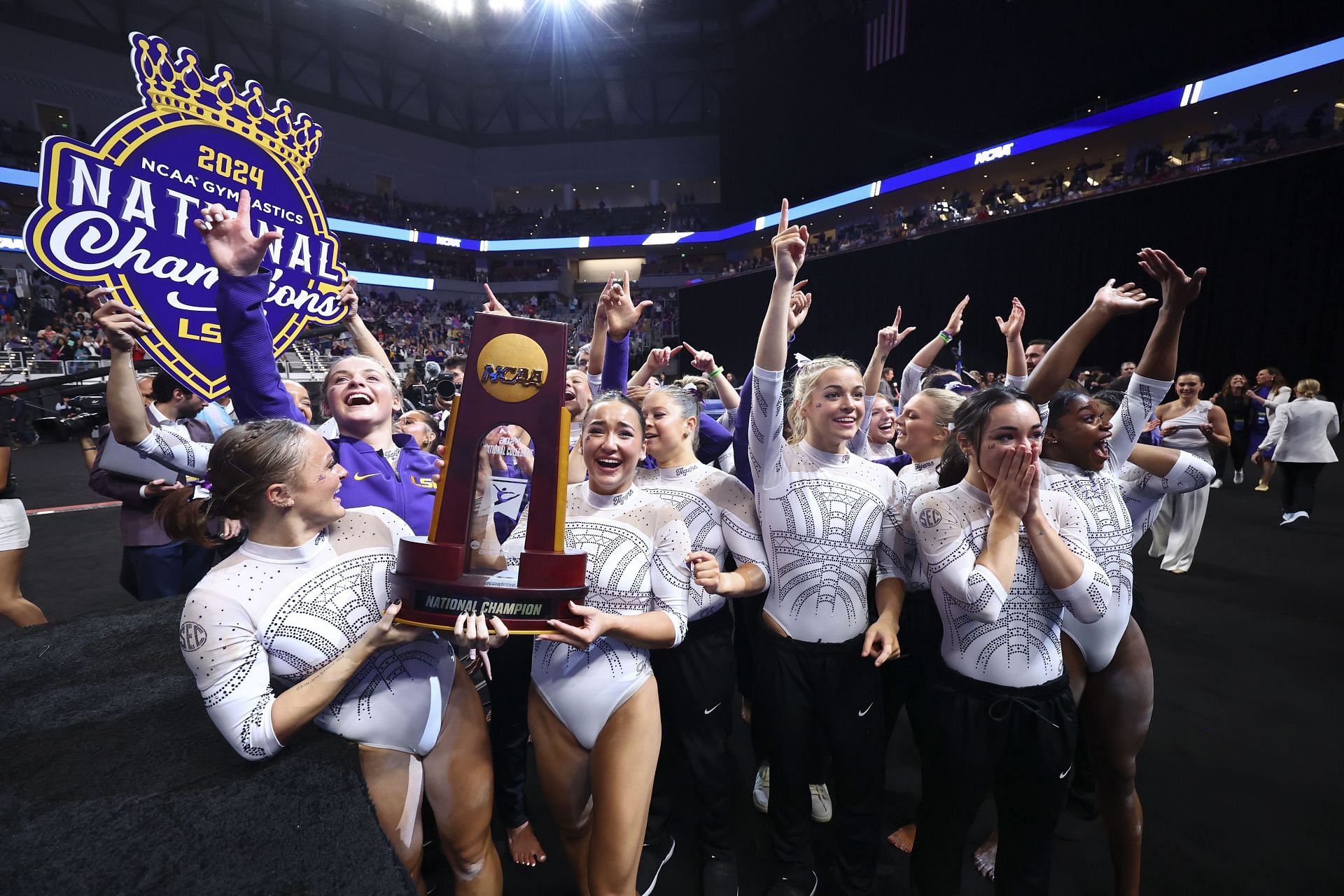 Aleah Finnegan with teammates after winning the national championship (Photo by C. Morgan Engel/NCAA Photos via Getty Images)