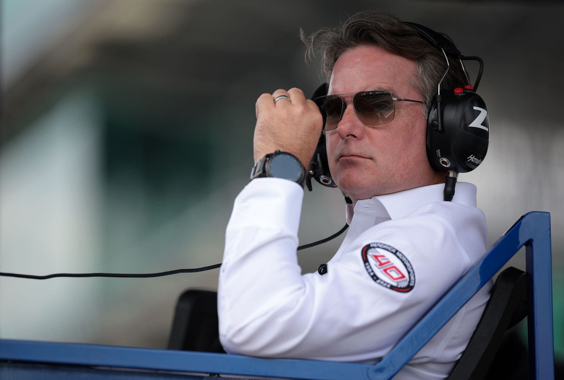 INDIANAPOLIS, INDIANA - JULY 21:  Jeff Gordon, Vice Chairman of Hendrick Motorsports looks on from the pit box during the NASCAR Cup Series Brickyard 400 at Indianapolis Motor Speedway on July 21, 2024 in Indianapolis, Indiana. (Photo by James Gilbert/Getty Images) - Source: Getty