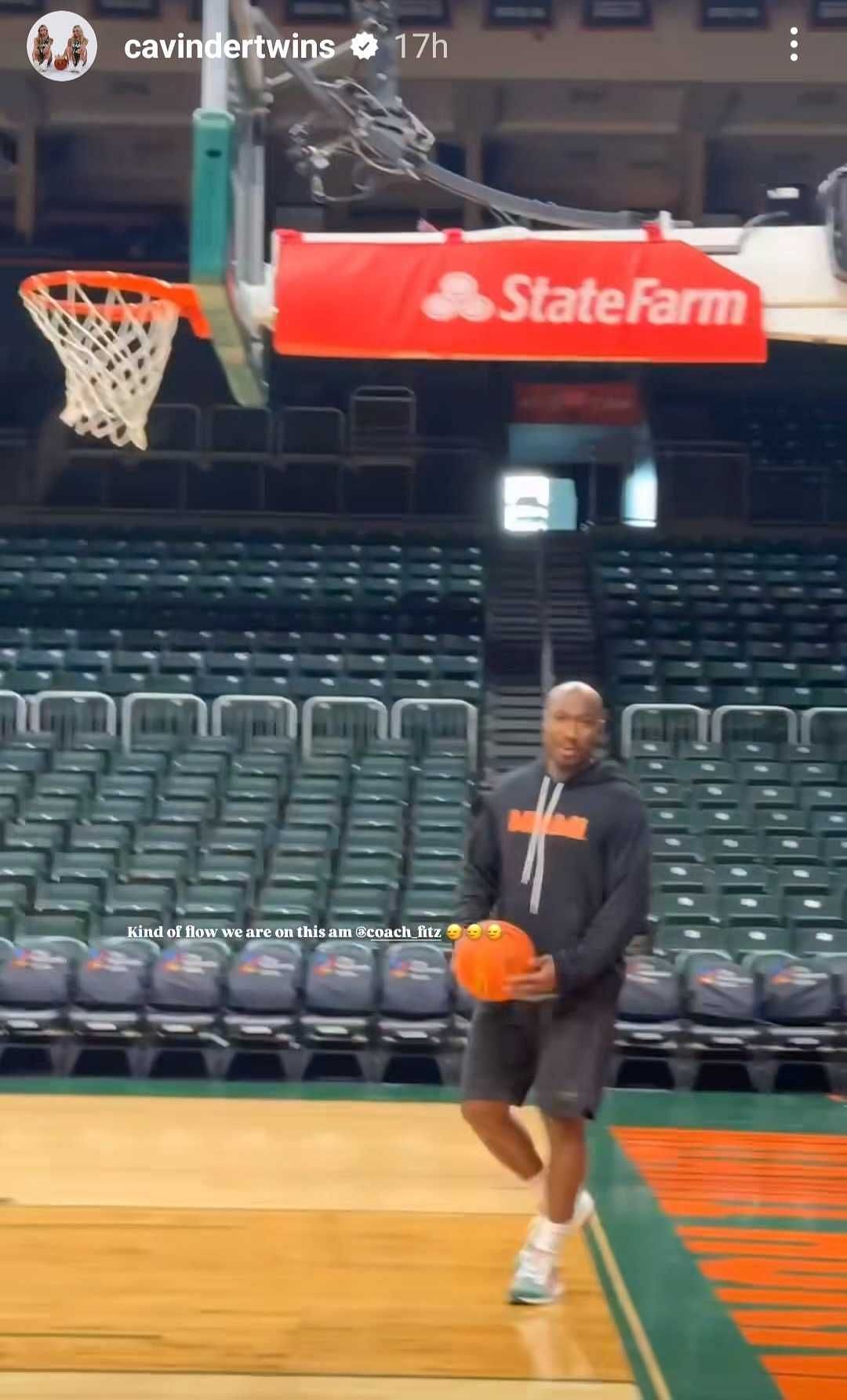 The Cavinder twins make a social media post at Miami practice. (Instagram/@cavindetwins)