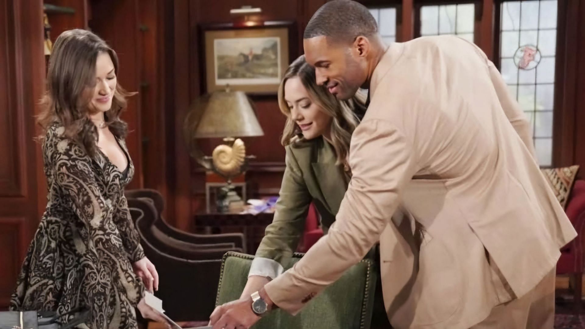 Hope and Carter testing perfume samples on The Bold and the Beautiful (Image via CBS)