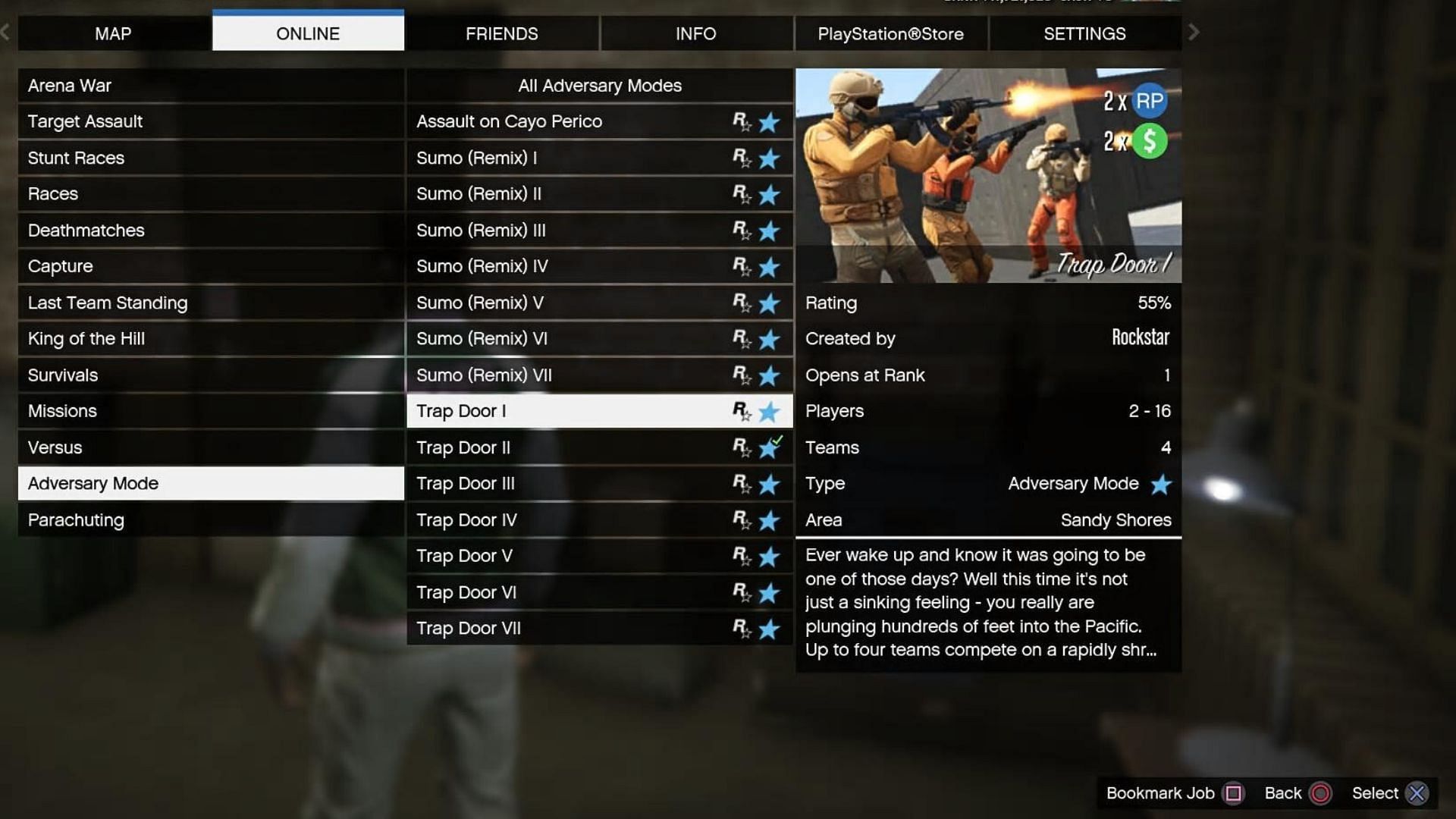 Select any Trap Door option in this playlist to start (Image via Rockstar Games)