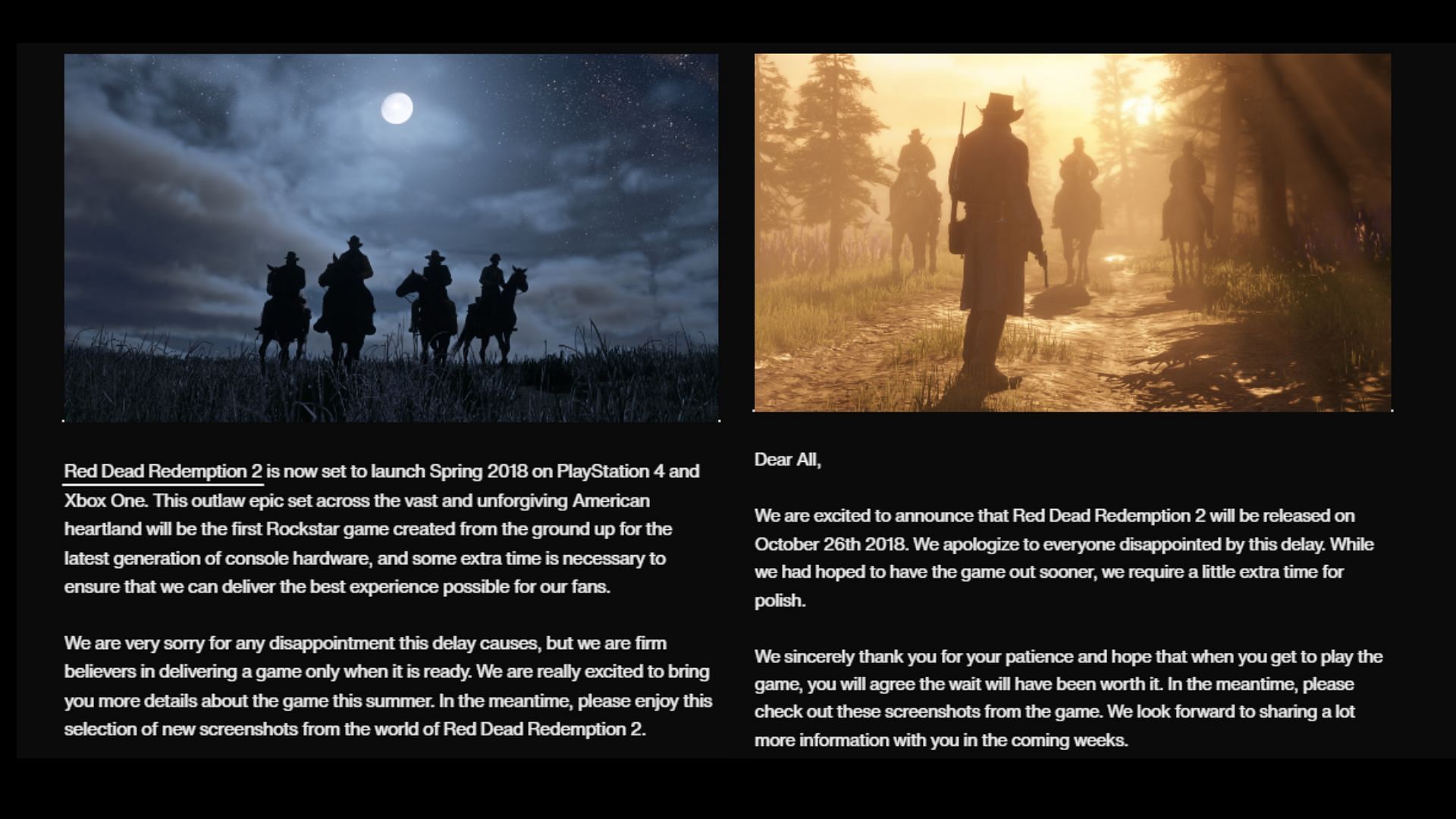 Red Dead Redemption 2 delay announcements (Images via Rockstar Games)