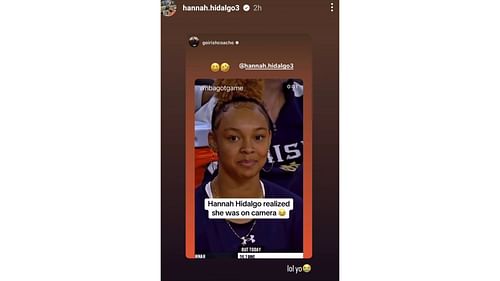 Hannah Hidalgo reacted to a clip of her being camera-shy during the game against Clemson on her Instagram story. Source: Instagram/@hannah.hidalgo3