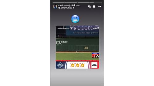 Ronaldo Acuna Jr.'s Instagram Story featuring Junior Caminero. (Source: Instagram @ronaldacunajr13)