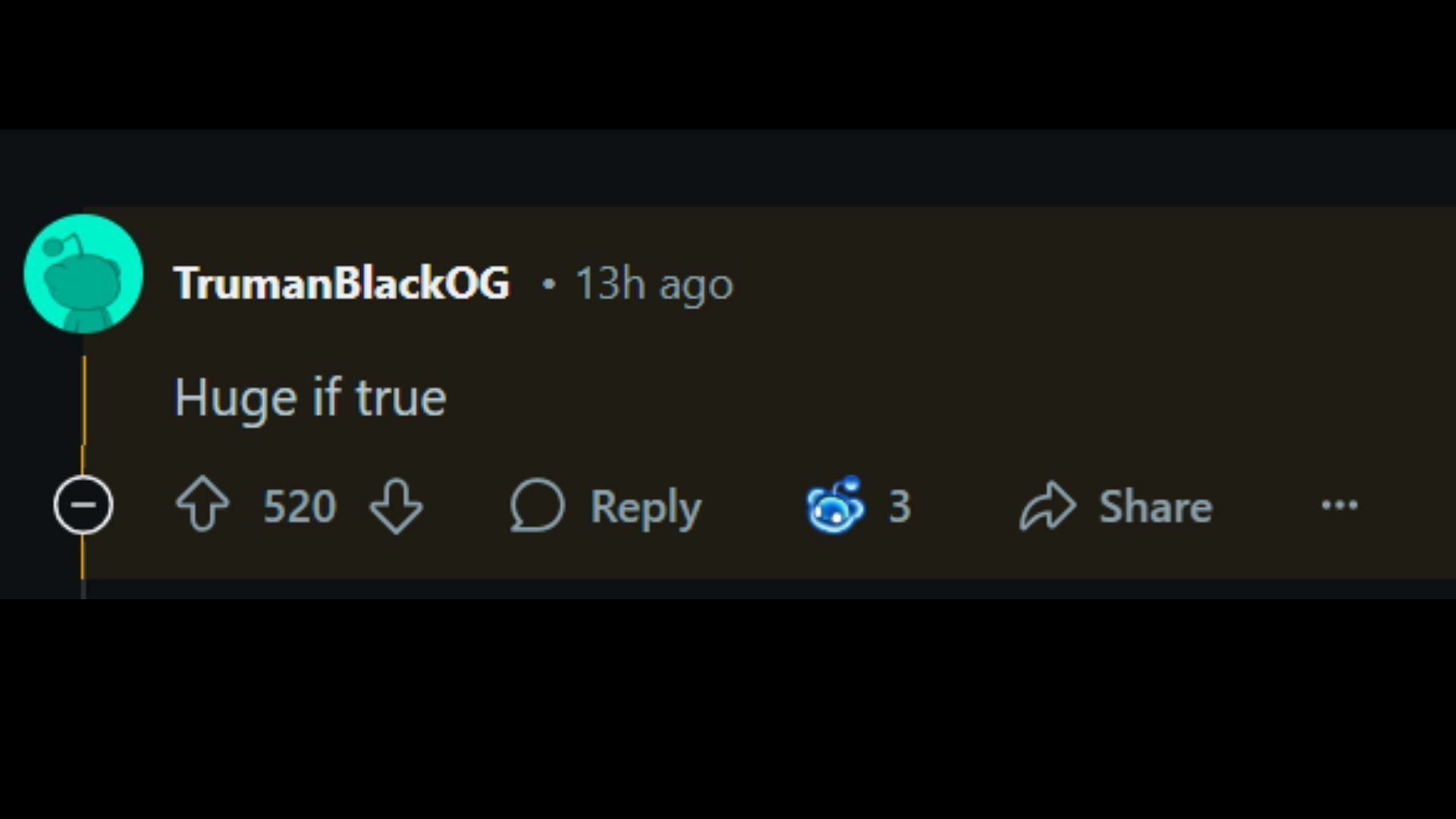 Healy&#039;s comment on Reddit (Image via Reddit/TrumanBlackOG)