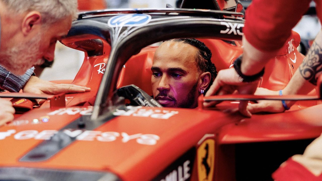 Lewis Hamilton doing seat fit with Ferrari [Image Source: @ScuderiaFerrari/X.com]