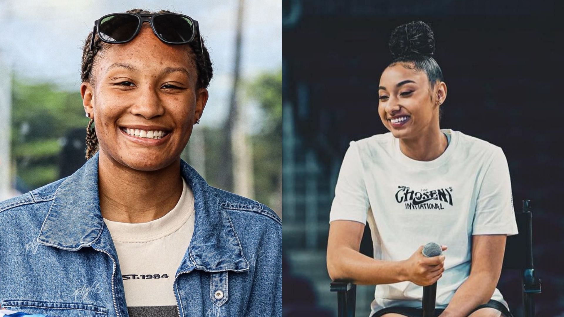 Kiyomi McMiller (left) missed the game against JuJu Watkins and the USC Trojans on Sunday after she was benched by Rutgers coach Coquese Washington. Source: Instagram/@rutgerswbb and @jujubballin