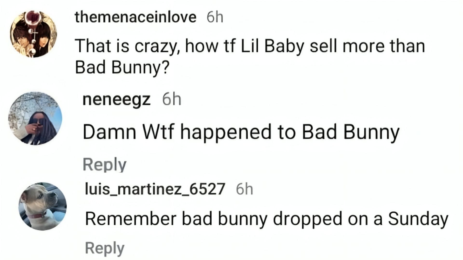 Netizens supported Bad Bunny (Image via Instagram/@themenaceinlove, @neneegz, @luis_martinez_6527)