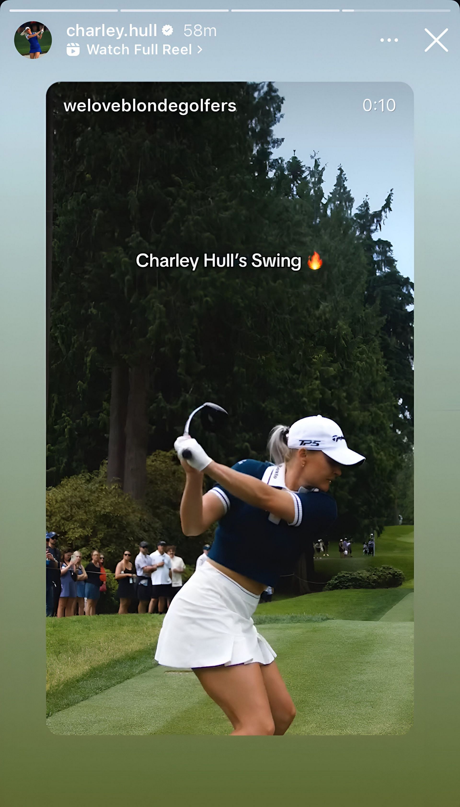 Charley Hull shares a reel flaunting her own golf swing. Image via Instagram @charley.hull