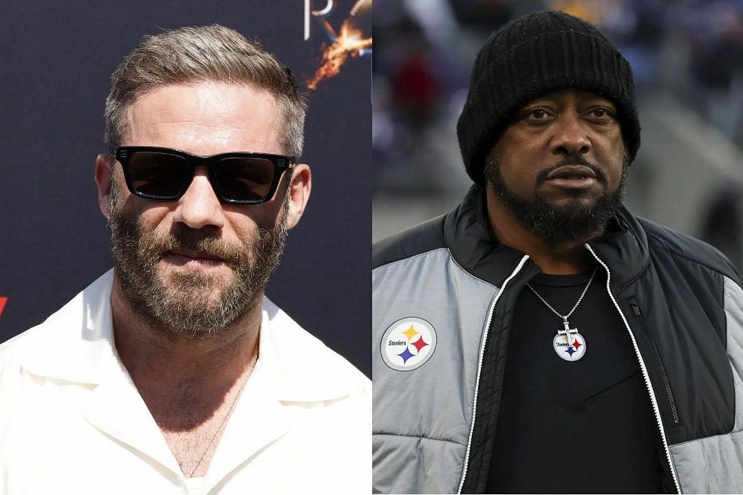 Julian Edelman, left, Mike Tomlin, right 