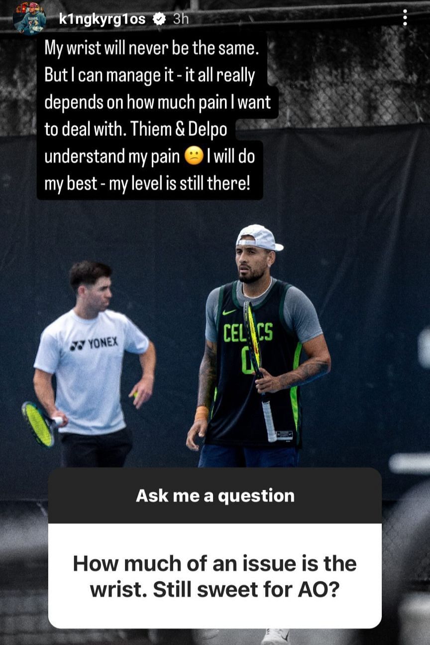 Nick Kyrgios&#039; response to a fan&#039;s query about his wrist injury - via @k1ngkyrg1os on Instagram