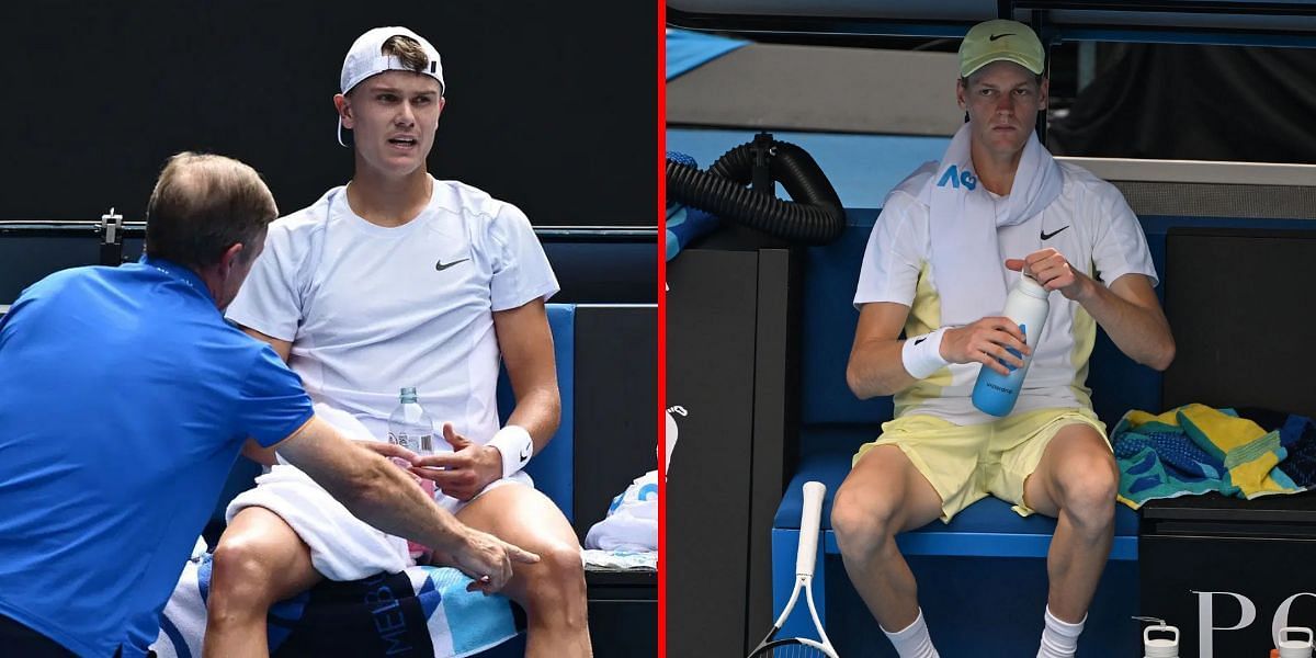 Holger Rune (L) and Jannik Sinner (R) called for MTOs during their Australian Open clash | Getty