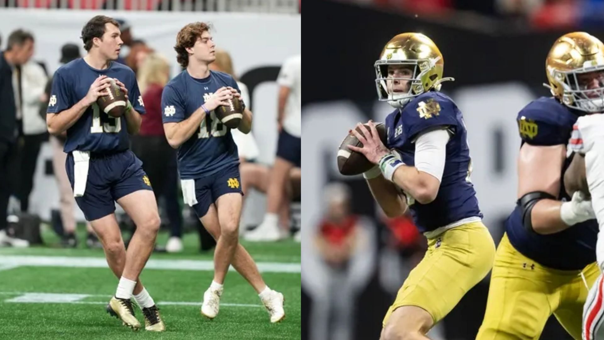 Notre Dame QBs Steve Angeli and Riley Leonard 