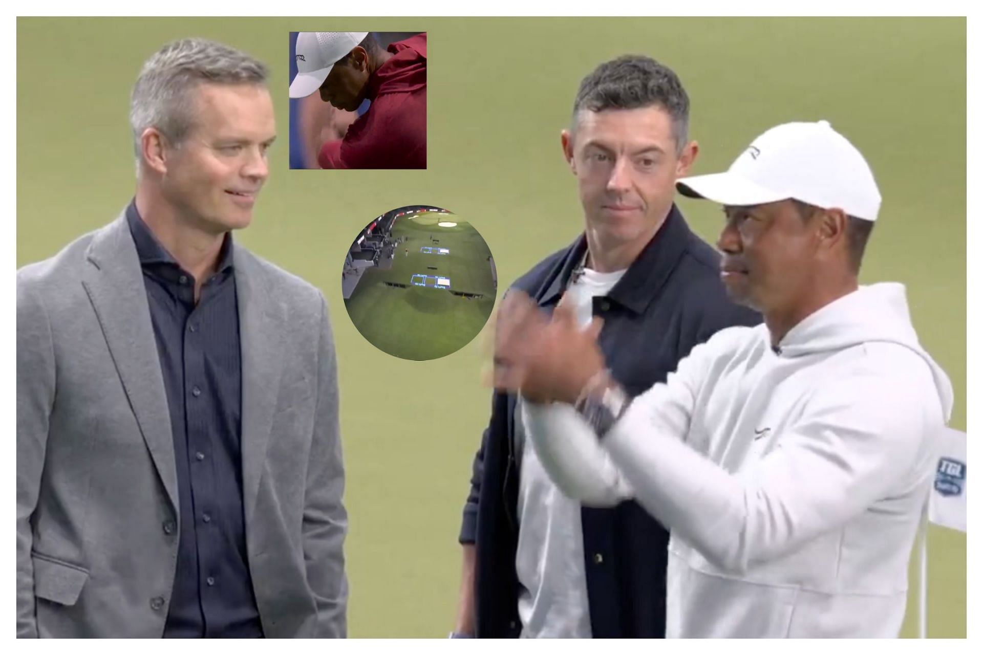 Tiger Woods hits the camera during TGL (Image via x@TGL)