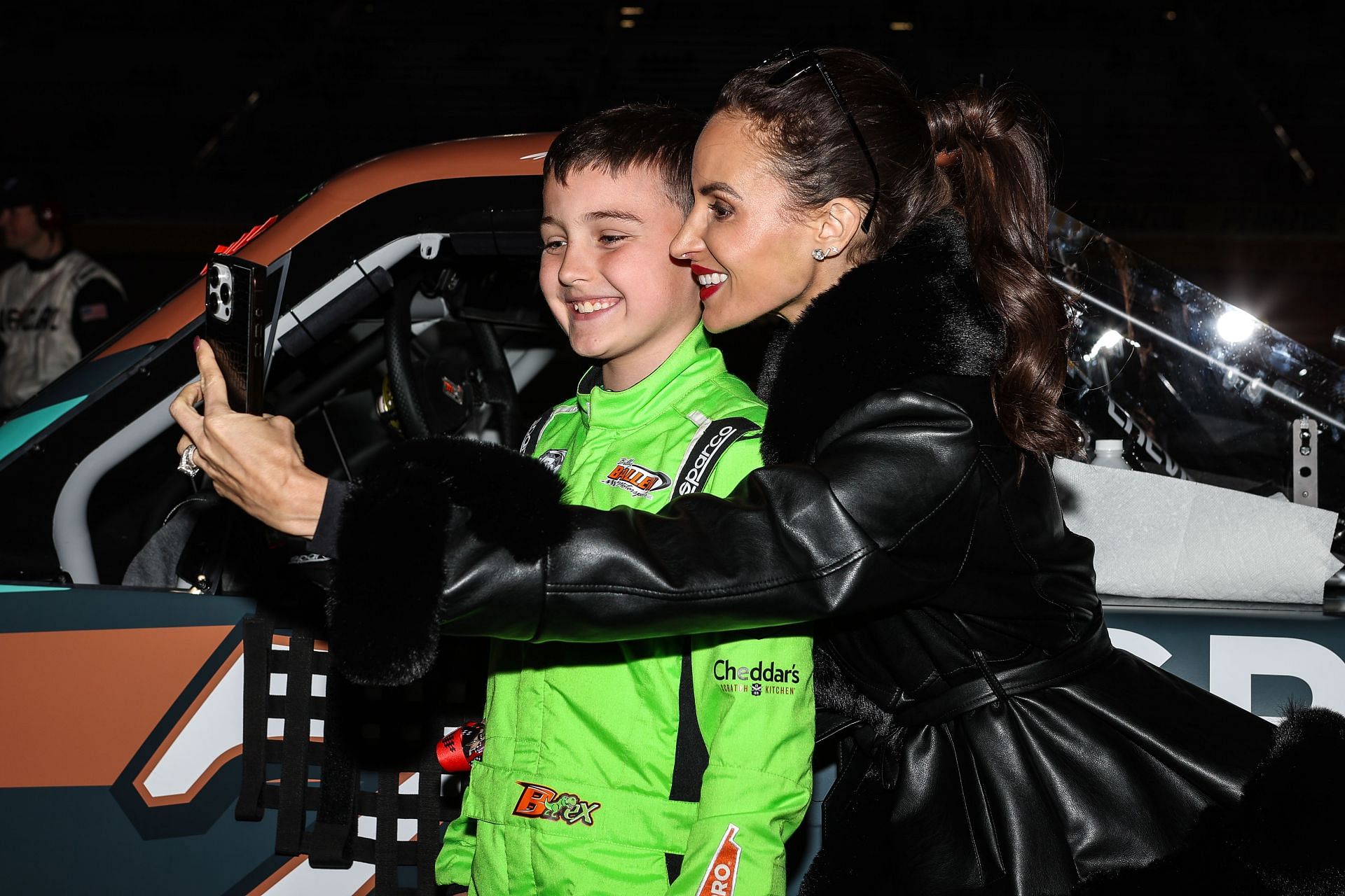 Brexton Busch and mom Samantha Busch take a quick selfie before the NASCAR Craftsman Truck Series Victoria&#039;s Voice Foundation 200 - Source: Getty