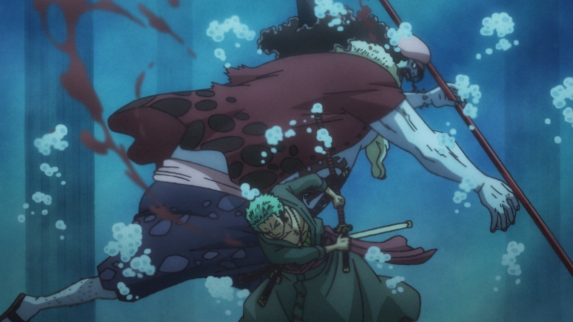 Zoro destroyed Hody Jones despite fighting underwater (Image via Toei Animation)