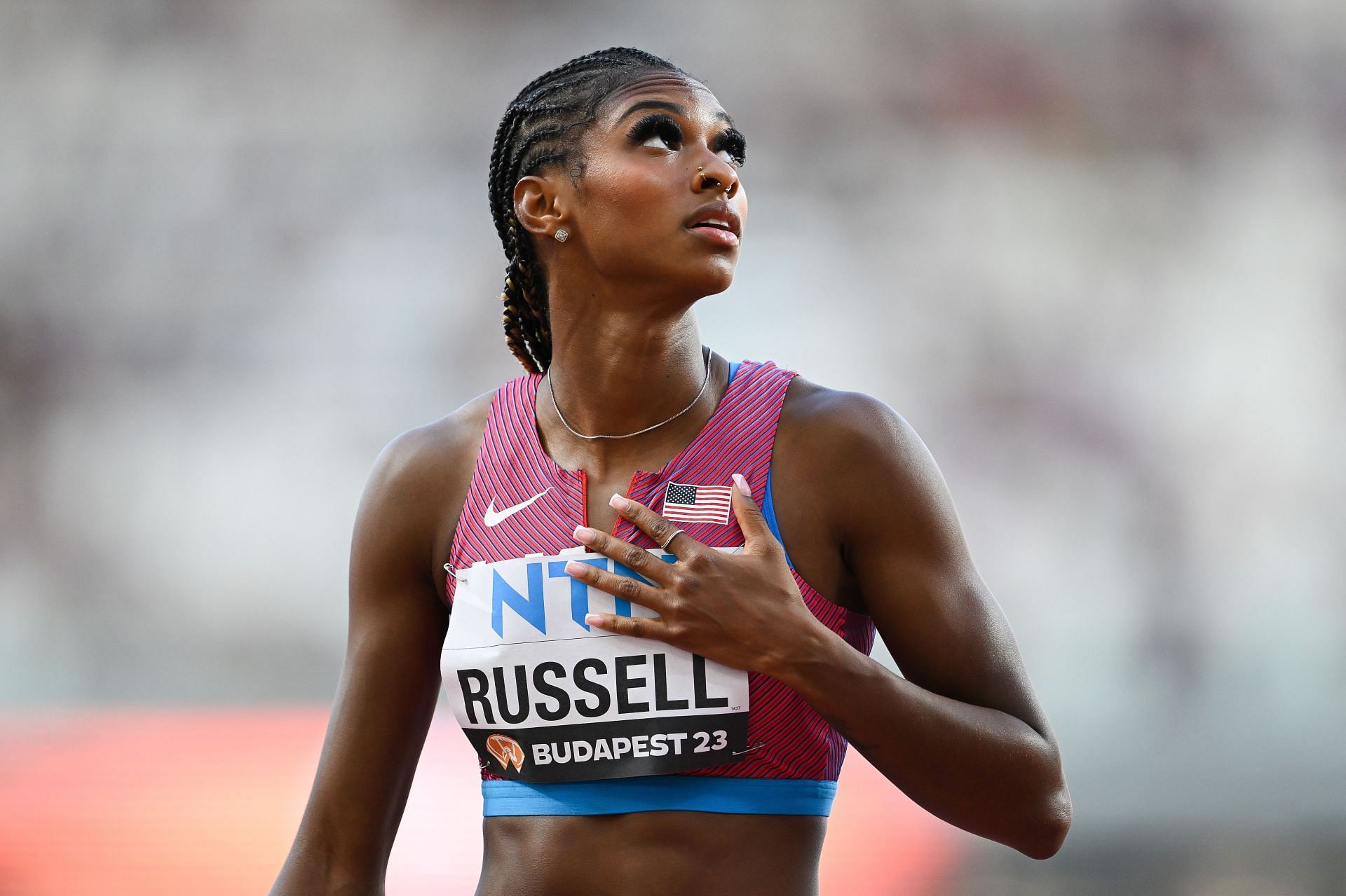 Masai Russell at Day 4 - World Athletics Championships Budapest 2023 - Source: Getty