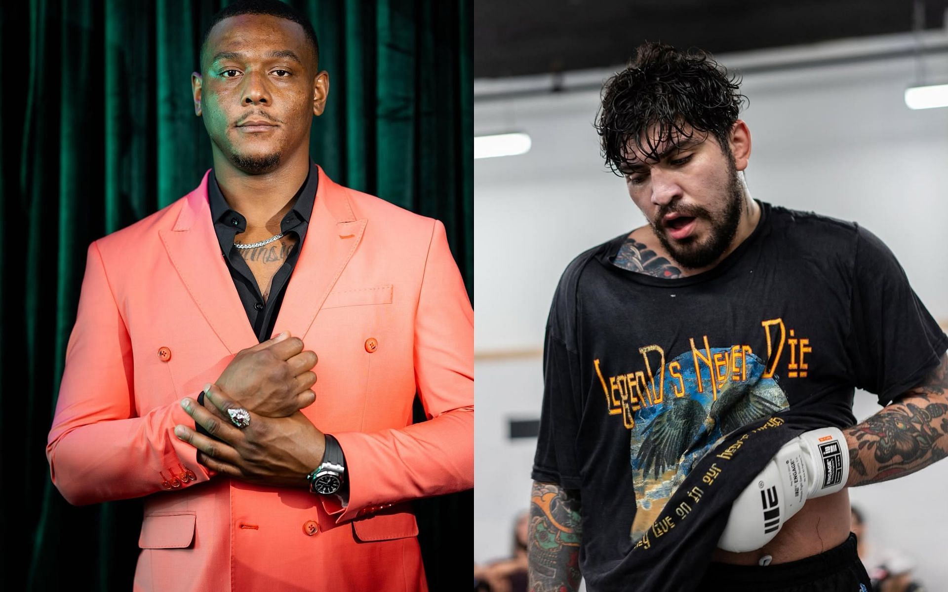 Dillon Danis (right) reacts to Jamahal Hill (left) challenge. [Image courtesy: @sweet_dreams_jhill and @dillondanis on Instagram]