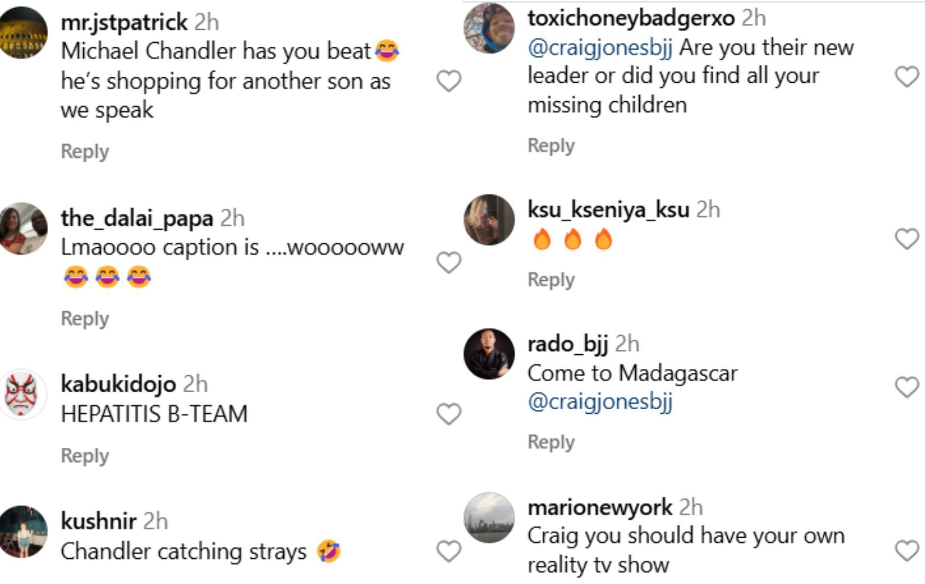 Fan reactions to @craigjonesbjj&#039;s Instagram post. [Image Courtesy: @craigjonesbjj on Instagram]