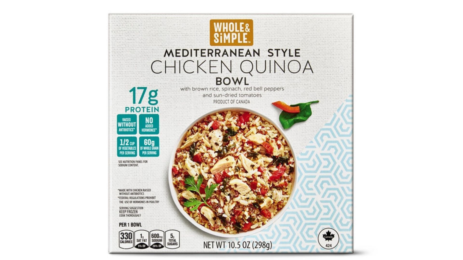 Whole &amp; Simple Mediterranean Chicken Quinoa Bowl (Image via Aldi)