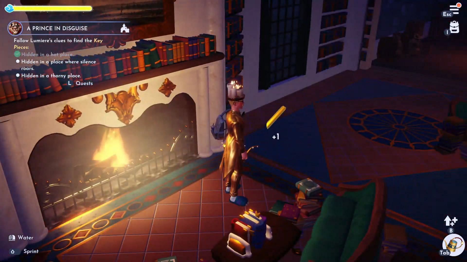 Fireplace inside the library (Image via Gameloft || YouTube/@JaviHerobrine)