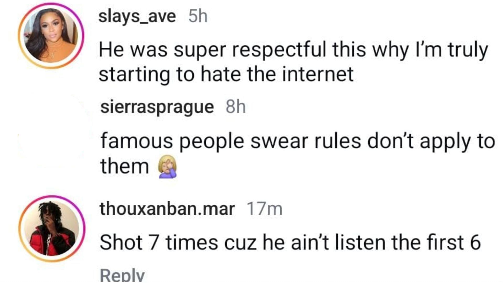 Netizens reacted to Tjay&rsquo;s stream (Image via Instagram / @slays_ave / @sierrasprague / @thouxanban.mar)