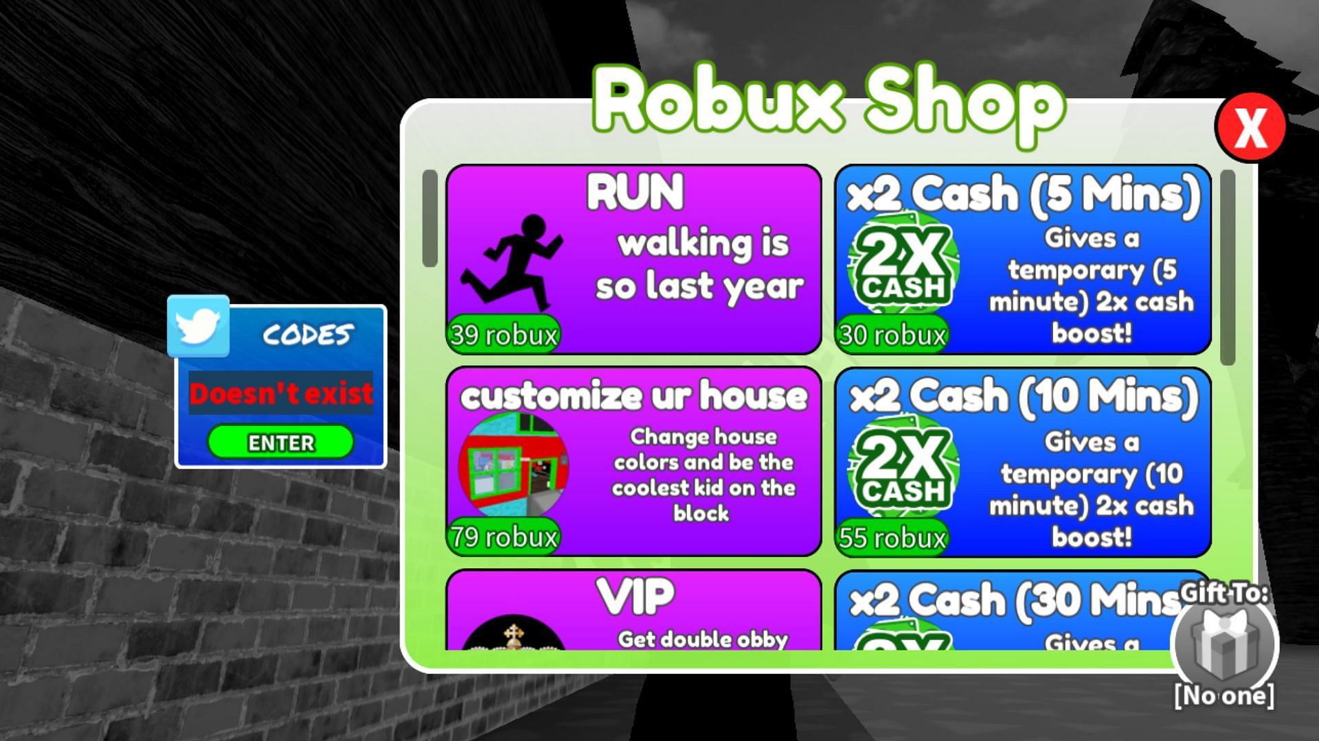 The &quot;Doesn&#039;t exist&quot; error message in Make Steam Games to Become Rich and Famous (Image via Roblox)