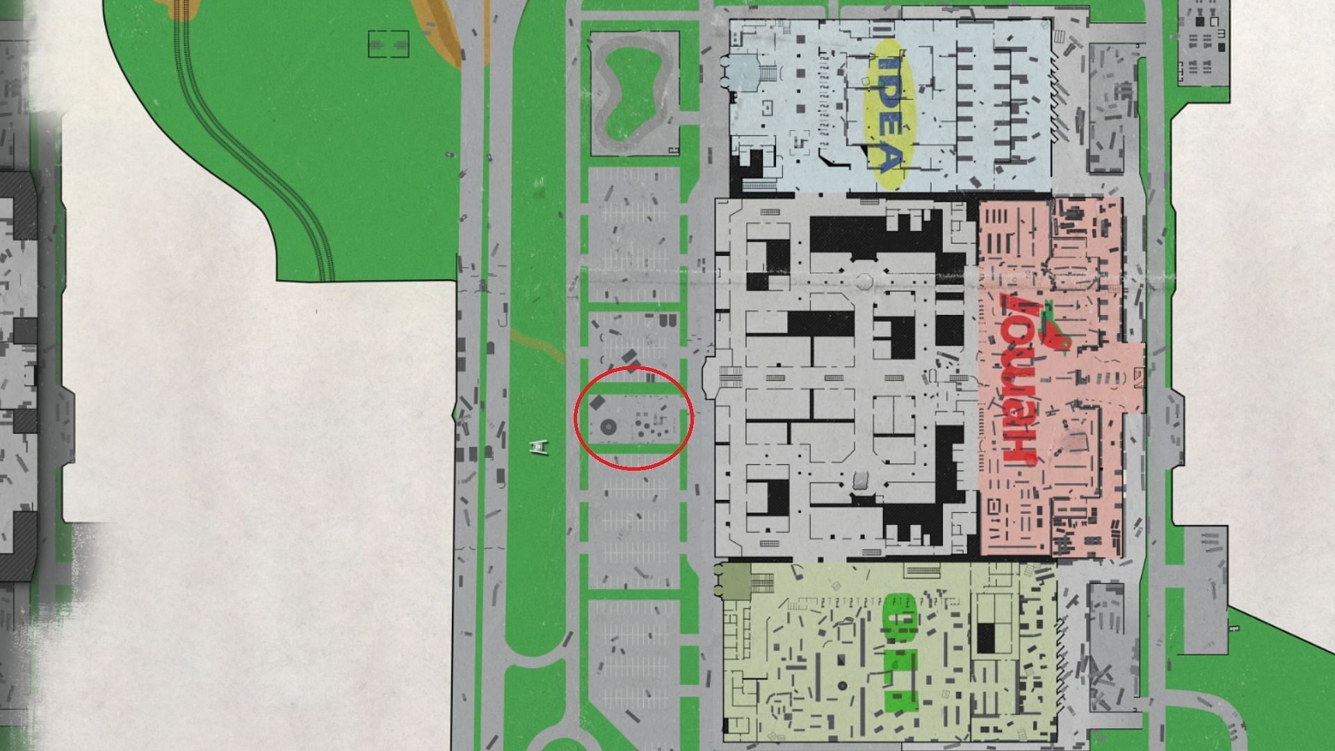 The Christmas tree location on Interchange (Image via Battlestate Games || Map Genie)