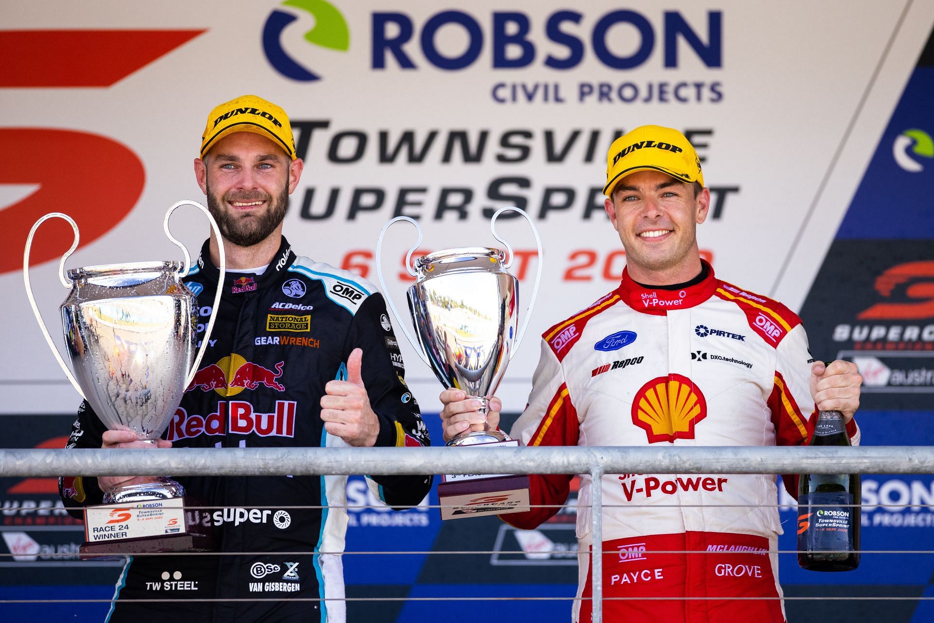 Scott McLaughlin (R) and Shane van Gisbergen at the 2020 Supercars Championship: Townsville SuperSprint, Source: Getty