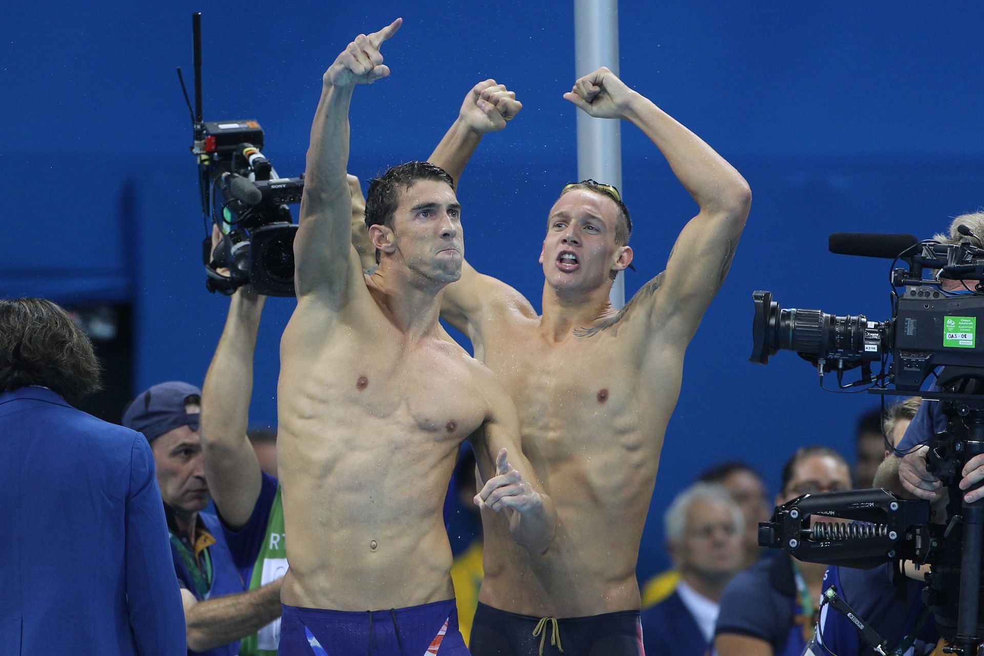 Rio de Janeiro Olympics 2016 - Michael Phelps and Caeleb Dressel celebrate Olympic win (Source: Getty)