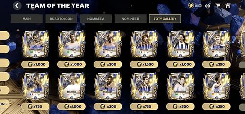 All EA FC Mobile TOTY Icons released so far in TOTY Gallery (Image via EA Sports)