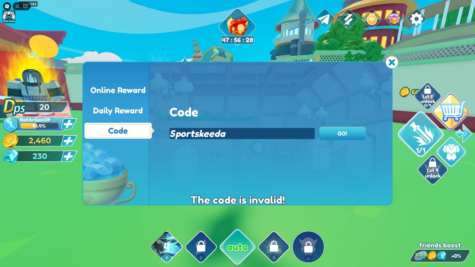 Troubleshoot codes in Anime Artifacts Simulator 2 (Image via Roblox)