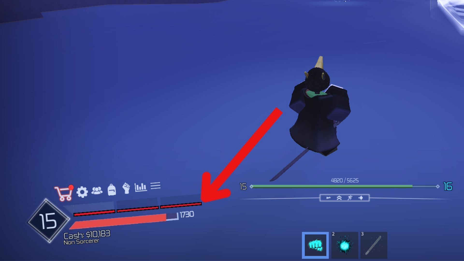 Fill the narrow red line to hit a Maximum Technique (Image via Roblox)