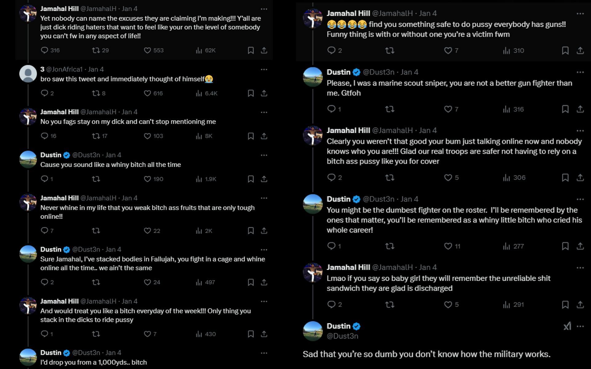 Jamahal Hill&#039;s heated interaction with a user on X. [Screenshots courtesy: @MMAUNCENSORED1 on X]